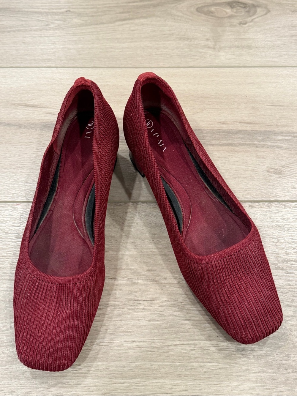 VIVAIA Melody Shoes 43 Burgundy Metallic Chunky Heels Ribbed Square Toe Comfort